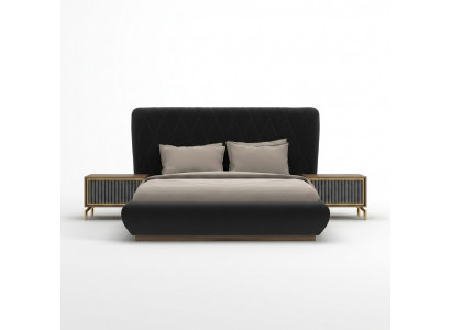 Sypialnia 3-częściowy luksusowy zestaw dwuosobowy Łóżko design Drewno 2x Szafki nocne w komplecie
