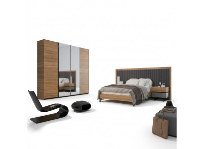 Sypialnia Zestaw 3szt Łóżko Podwójne Nowoczesne 2x Szafki nocne Drewno Design Kompletne