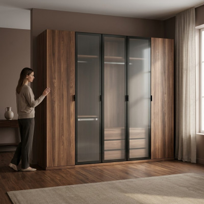 Drewno Brązowe Szafa Sypialnia Nowoczesny Design Meble Szafa