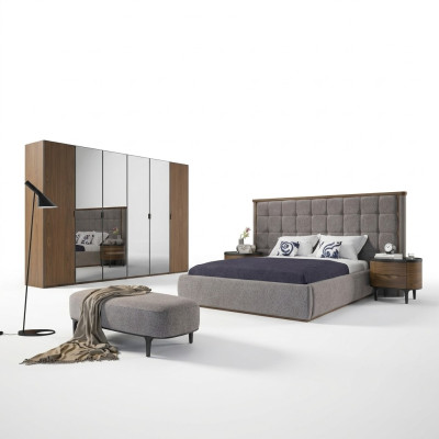Sypialnia Luksusowy Zestaw 4szt Łóżko 2x Szafki nocne Design Ławka Nowoczesne Meble