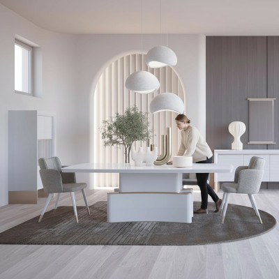 Design jadalnia Kompletny 7-częściowy Stół obiadowy Nowoczesny Kredens Drewniany Szafka Nowa Gablota