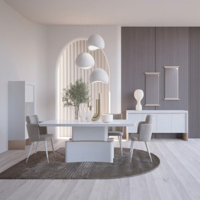Design jadalnia Kompletny 7-częściowy Stół obiadowy Nowoczesny Kredens Drewniany Szafka Nowa Gablota