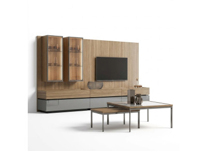 Luksusowy Kompletny Jednostka Ścienna Brown Meble Designerski Zestaw Mebli stojak TV Modern