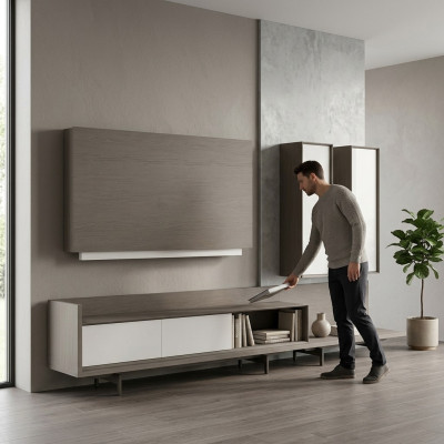 Jednostka ścienna stojak TV Rama szafka Zabudowa 2x szafka wisząca Design Modern Ustawić