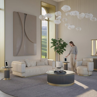 Zestaw do Salonu Sofa 2-częściowa Kompletna Sofa Trzyosobowa Nowy Fotel Zestaw sofowy