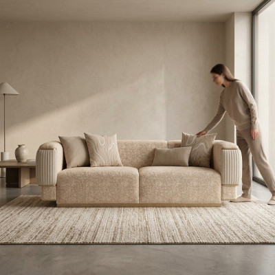 Sofa trzyosobowa Włókienniczy salon beżowy Meble tapicerowane luksusowe sofy kanapa