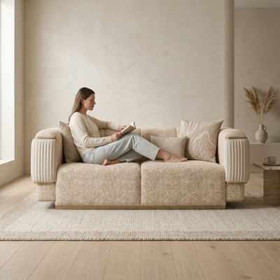 Luksusowe Meble do Salonu Sofa Kanapa Dwuosobowa Sofy Beżowe Meble tapicerowane