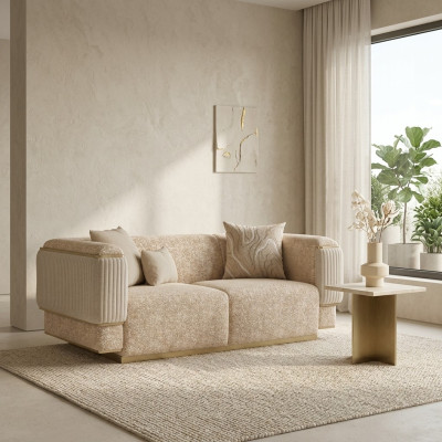 Luksusowe Meble do Salonu Sofa Kanapa Dwuosobowa Sofy Beżowe Meble tapicerowane