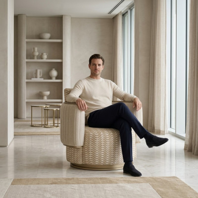Beżowy Fotel Salon Luksusowe Meble tapicerowane Design Nowoczesne Meble Nowe