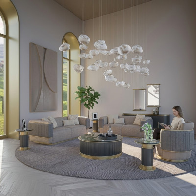 Kompletna 3-częściowa tapicerowana sofa trzyosobowa nowoczesna dwuosobowa kanapa Fotel do salonu