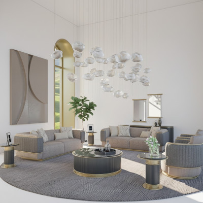 Zestaw sofowy 4-częściowa tapicerowana sofa do salonu trzyosobowa sofa o nowoczesnym designie Fotel