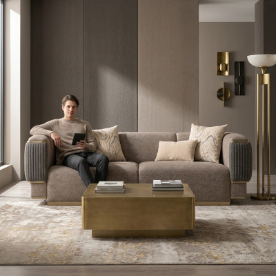 Szara Sofa Trzyosobowa Luksusowy Design Meble tapicerowane Nowoczesne Sofy Do Salonu Kanapa