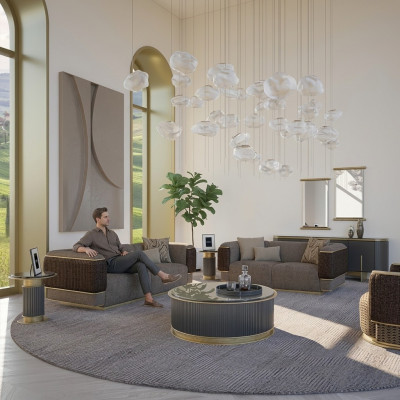 Salon Meble tapicerowane Zestaw wypoczynkowy Dwuosobowa Sofa Trzyosobowa Kanapa Luksusowy Fotel