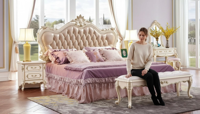 Sypialnia Zestaw Chesterfield Łóżko 2x Szafki nocne Classic Meble 3-częściowe