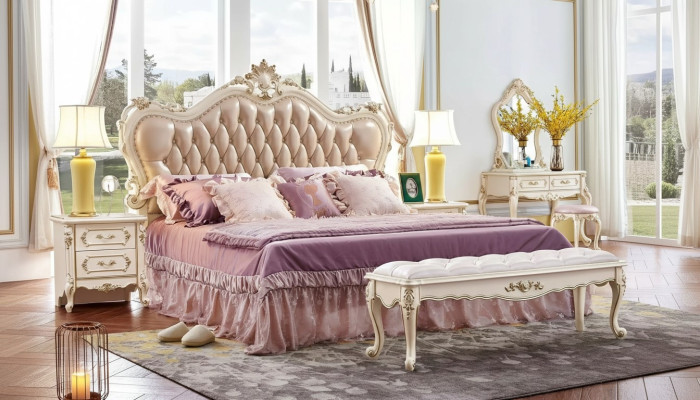Sypialnia Zestaw Chesterfield Łóżko 2x Szafki nocne Classic Meble 3-częściowe