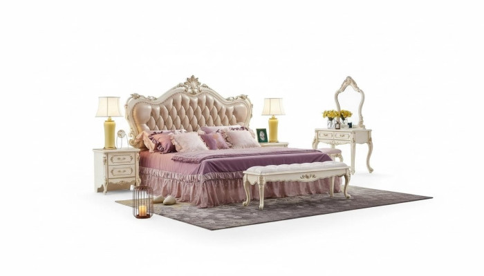 Sypialnia Zestaw Chesterfield Łóżko 2x Szafki nocne Classic Meble 3-częściowe