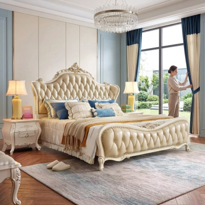 Sypialnia Zestaw klasyczne Łóżko Chesterfield 2x Szafki nocne Solidne drewno 3-częściowy
