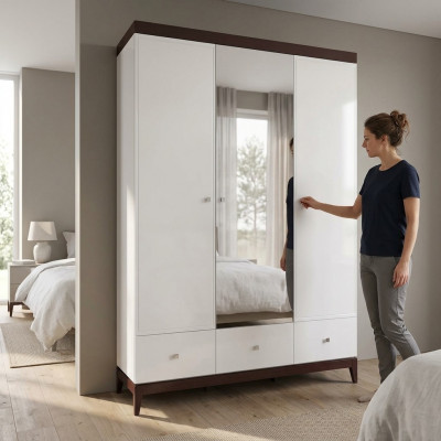 Designerska Szafa Wysoki Połysk Szafki Sypialnia Meble Drewno Luxury Biały