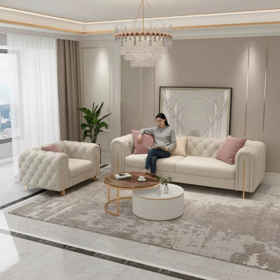 Zestaw 2szt. do salonu Zestaw sofowy podwójna Sofa Kanapa Nowoczesny Fotel Skóra