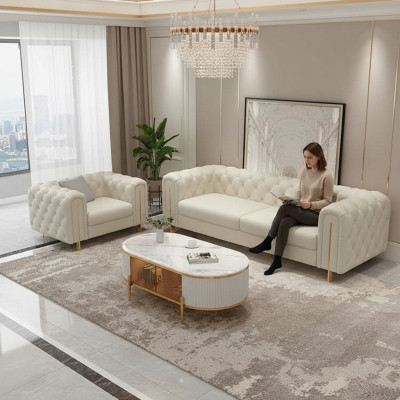 Komplet 2-częściowy zestaw sofowy do salonu trzyosobowa sofa nowoczesna Fotel Skóra