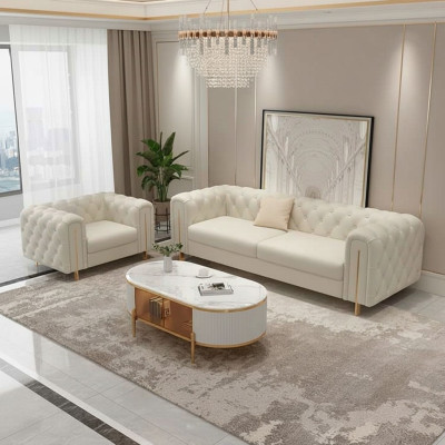 Komplet 2-częściowy zestaw sofowy do salonu trzyosobowa sofa nowoczesna Fotel Skóra