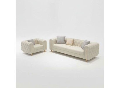 Komplet 2-częściowy zestaw sofowy do salonu trzyosobowa sofa nowoczesna Fotel Skóra