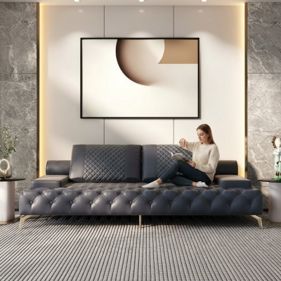 Sofa 3 miejsce do siedzenia Meble Skóra Sofy trzyosobowe w stylu pokoju dziennego 3-osobowe Chesterfield