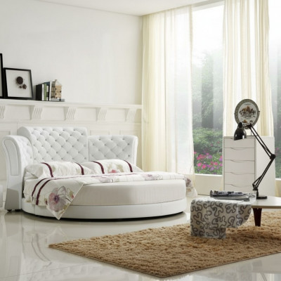 Okrągłe łóżko Okrągły Design łóżko Skóra Double Luxury Hotel Frame Sleeping Pokój