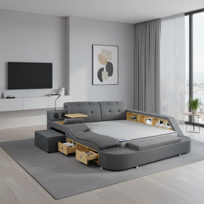 Wielofunkcyjne łóżko podwójne nowoczesne łóżko Sypialnia 180x200cm