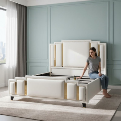 Skóra łóżko Podkładka Design Luxury Double Hotel Sleep Pokój łóżko