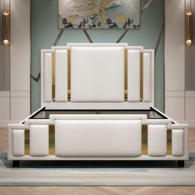 Skóra łóżko Podkładka Design Luxury Double Hotel Sleep Pokój łóżko