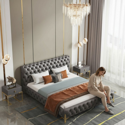 Łóżko 2x Stolik nocny 3 szt. Zestaw Sypialnia Design Nowoczesne Luksusowe zestawy Sypialnia