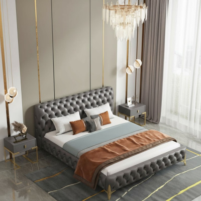Łóżko 2x Stolik nocny 3 szt. Zestaw Sypialnia Design Nowoczesne Luksusowe zestawy Sypialnia