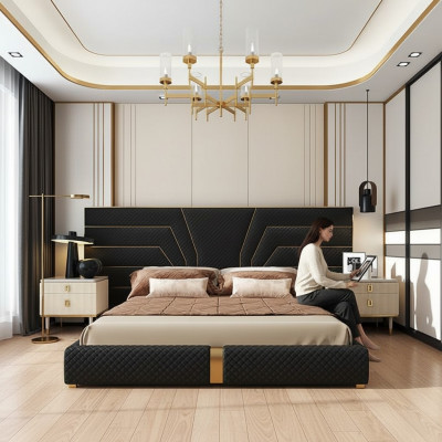 Designerskie łóżko łóżka tapicerowane Metal Gold 180x200 podwójne łóżko Podwójne łóżko