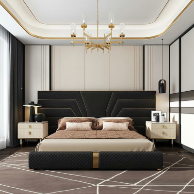 Designerskie łóżko łóżka tapicerowane Metal Gold 180x200 podwójne łóżko Podwójne łóżko