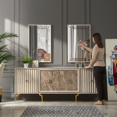 Nowoczesny kredens z 2 lustrami designerski luksusowy salon Meble Drewno