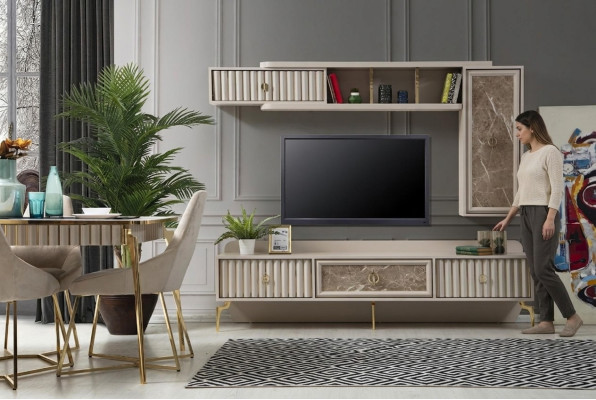 Designerska Nowoczesna Jednostka Ścienna Luksusowe Drewniane Półki Meble do Salonu Stylowe