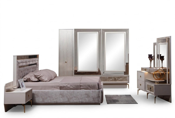 Nowoczesny komplet Sypialnia Designerskie Łóżko 2x Szafki nocne 5-częściowe