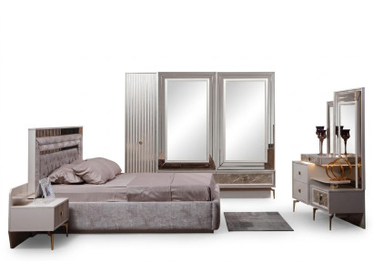 Nowoczesny komplet Sypialnia Designerskie Łóżko 2x Szafki nocne 5-częściowe