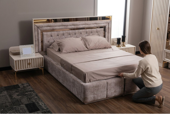 Taupes Sypialnia Zestaw Designerskie Meble Podwójne łóżko Szafki nocne meble drewniane