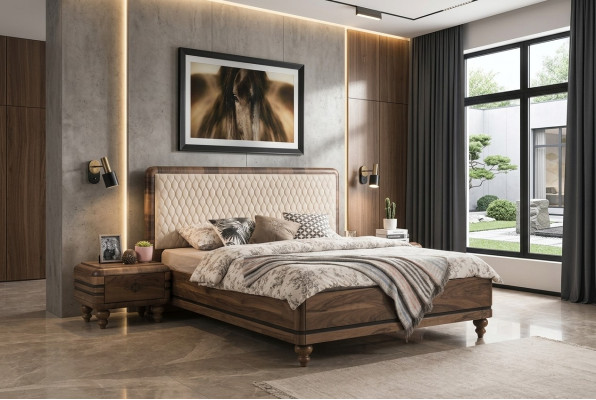 Sypialnia Meble luksusowe designerskie łóżko 2x stoliki nocne Podwójne łóżko 3-częściowe