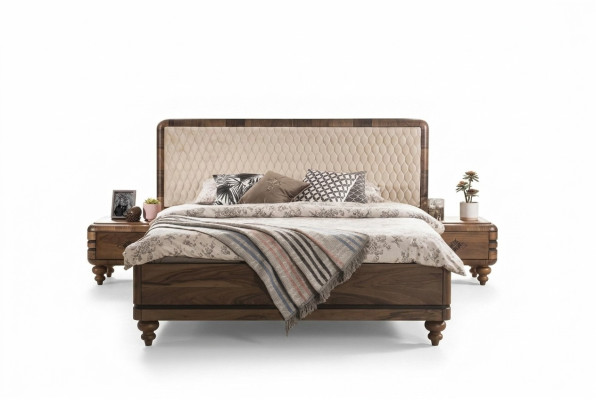 Sypialnia Meble luksusowe designerskie łóżko 2x stoliki nocne Podwójne łóżko 3-częściowe