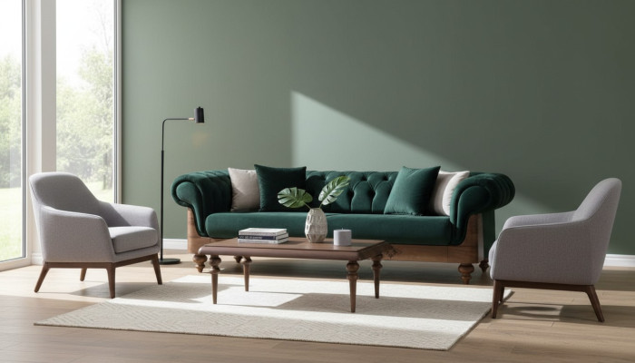 Trzyosobowa kanapa Green Chesterfield, sofy do salonu, kanapa do siedzenia