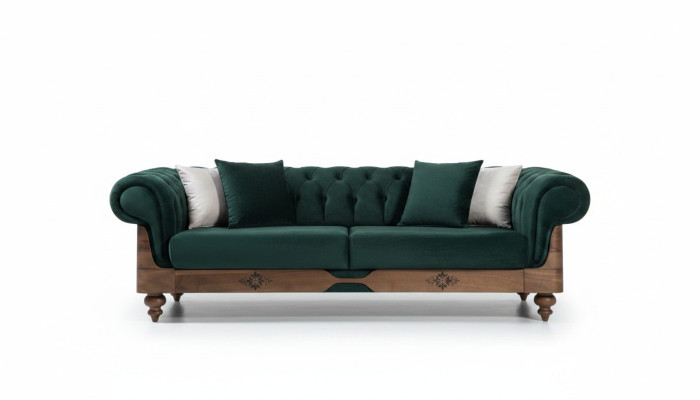 Trzyosobowa kanapa Green Chesterfield, sofy do salonu, kanapa do siedzenia