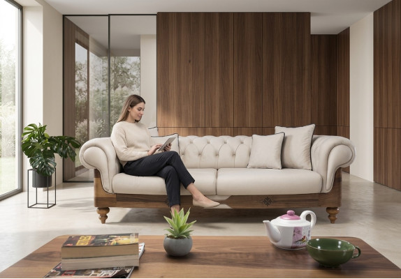 Brązowo-biała sofa Chesterfield Designerska sofa do salonu Meble do siedzenia Nowość