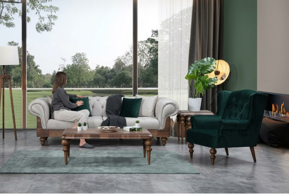 Klasyczny zestaw sofowy 3-miejsce do siedzenia + Fotel Chesterfield Designer Meble
