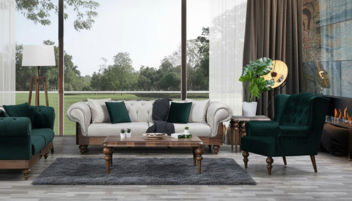 Klasyczny zestaw sofowy 3-miejsce do siedzenia + Fotel Chesterfield Designer Meble