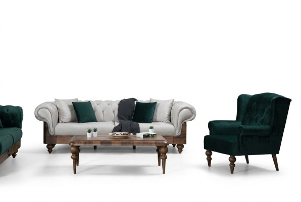 Klasyczny zestaw sofowy 3-miejsce do siedzenia + Fotel Chesterfield Designer Meble