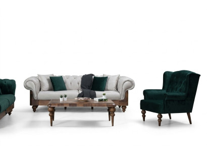 Klasyczny zestaw sofowy 3-miejsce do siedzenia + Fotel Chesterfield Designer Meble