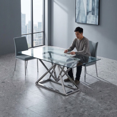 Szklany stolik stoły kolumnowe Srebrne stoły szklane Stoły stołowe Tabela Luxus Meble 180x90